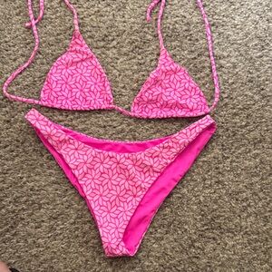 Pink Patterned Triangle Bikini Set small